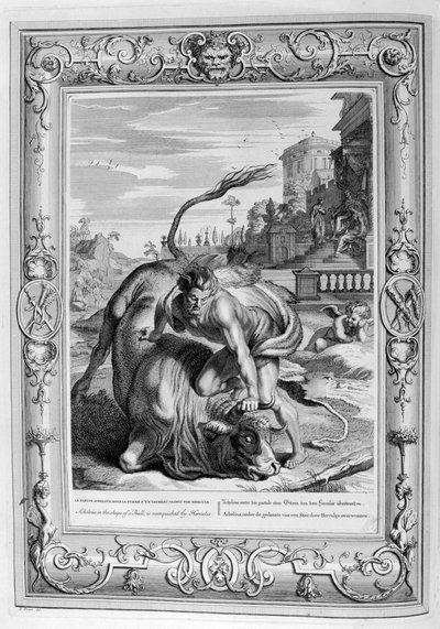 Achelous in de vorm van een stier wordt overwonnen door Hercules, 1733 door Bernard Picart
