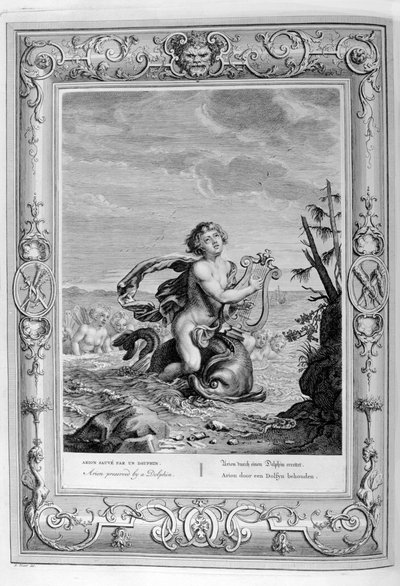 Arion gered door een dolfijn, 1733 door Bernard Picart