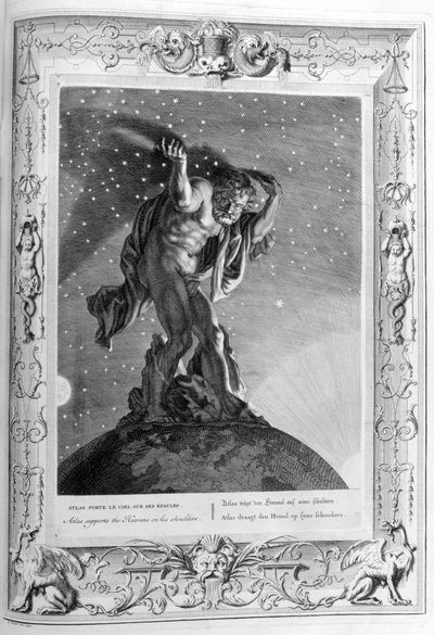 Atlas draagt de hemel op zijn schouders, 1733 door Bernard Picart