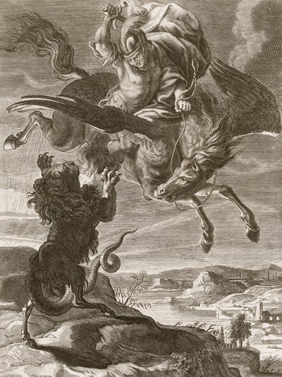 Bellerophon vecht tegen de Chimaera, 1731 door Bernard Picart