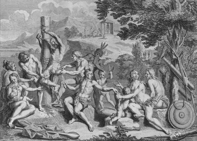 Gevangene Geofferd door de Antis, 1723 door Bernard Picart