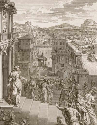 Cassandra Voorspelt de Trojanen Hun Lot en Wordt Niet Geloofd, 1731 door Bernard Picart