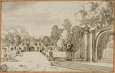 Formele tuin met fontein op de voorgrond door Bernard Picart
