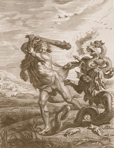 Hercules vecht tegen de Lernische Hydra, 1731 door Bernard Picart