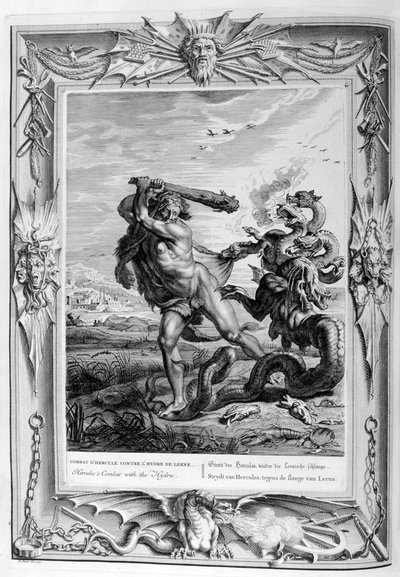 Hercules vecht tegen de Lernische hydra, 1733 door Bernard Picart