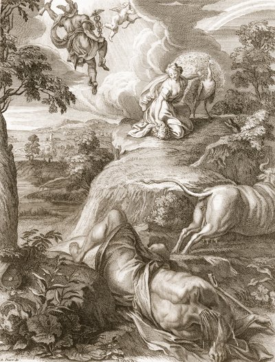 Io verandert in een koe: Mercurius snijdt het hoofd van Argus af door Bernard Picart