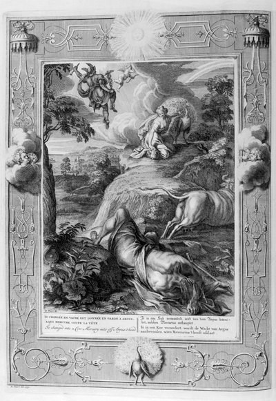 Io veranderd in een koe: Mercurius snijdt het hoofd van Argus af, 1733 door Bernard Picart