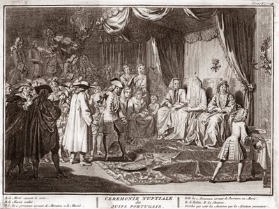 Joodse bruiloft in de Joods-Portugese gemeenschap, gravure uit 