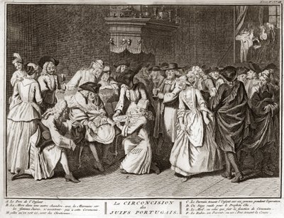 Besnijdenisceremonie in de Joods-Portugese gemeenschap, gravure uit 