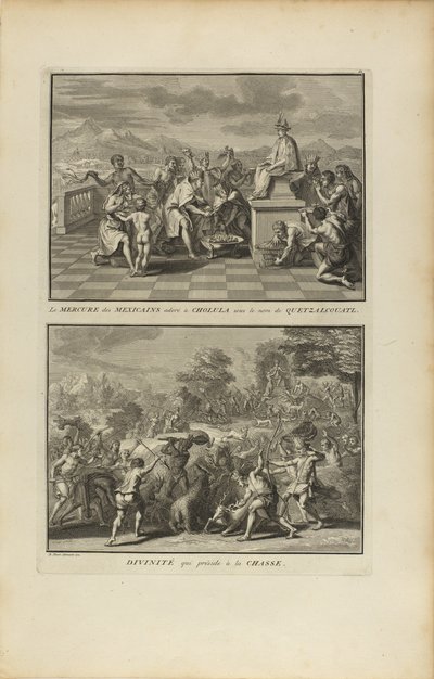 De Mercurius van de aanbeden Mexicanen.../Divijn die de Jacht leidt door Bernard Picart