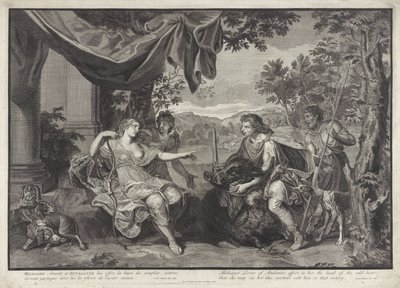 Meleager geeft de kop van het Caledonische zwijn aan Atalanta door Bernard Picart