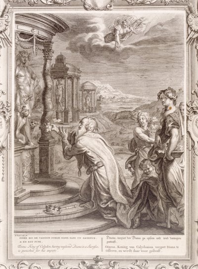 Oeneus, Koning van Calydon, die Diana verwaarloosde in een offer en gestraft wordt voor zijn goddeloosheid, 1731 door Bernard Picart