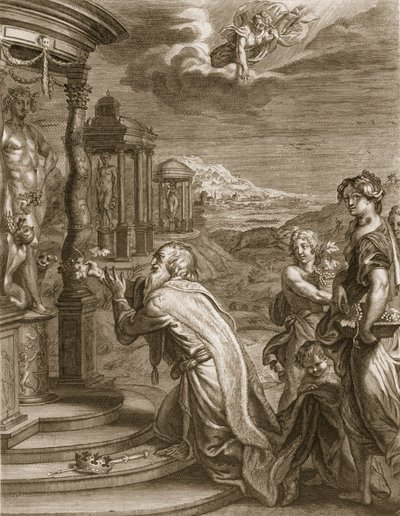 Oeneus, koning van Calydon, die Diana verwaarloosde bij een offer en gestraft werd voor zijn goddeloosheid, 1731 door Bernard Picart
