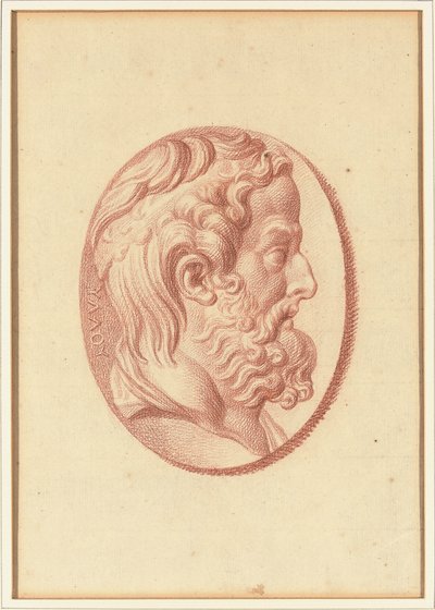 Een van vier studies naar cameeën, drie met klassieke profielportretten en een met een fragmentair reliëf van Cupido en twee leeuwen die een wagen trekken door Bernard Picart