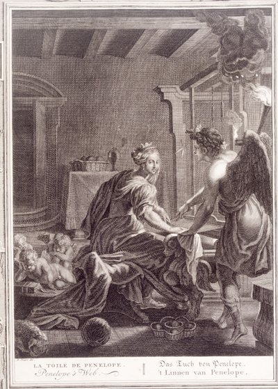 Penelope aan haar weefgetouw, 1731 door Bernard Picart