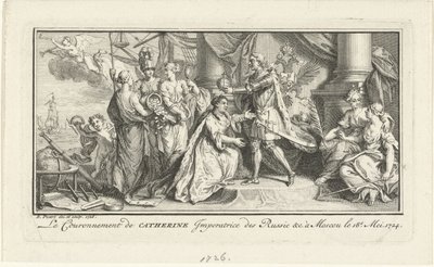 Peter de Grote kroont zijn vrouw Catharina I tot keizerin, 1726 door Bernard Picart