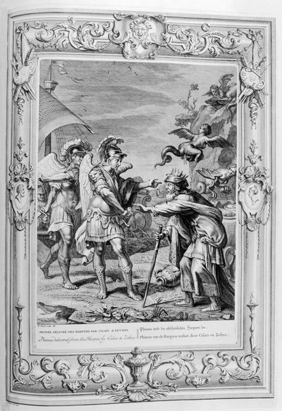 Phineus wordt bevrijd van de Harpijen door Calais en Zethes, 1733 door Bernard Picart