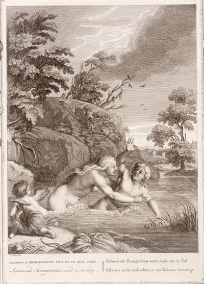 Salmacis en Hemaphroditus Verenigd in Eén Lichaam, 1731 door Bernard Picart