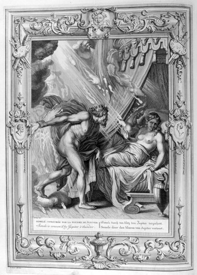 Semele verteerd door het vuur van Zeus (gravure) door Bernard Picart