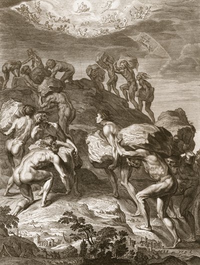 De Reuzen Proberen de Hemel te Beklimmen door Bergen op Elkaar te Stapelen, 1731 door Bernard Picart