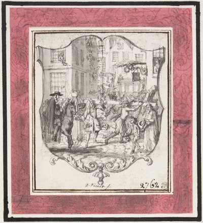 Vignette. Straßenszene eingefügt in Schildrahmen door Bernard Picart
