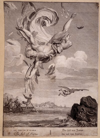 De val van Icarus - Gravure door Picart, Bernard (1673-1733) door Bernard Picart