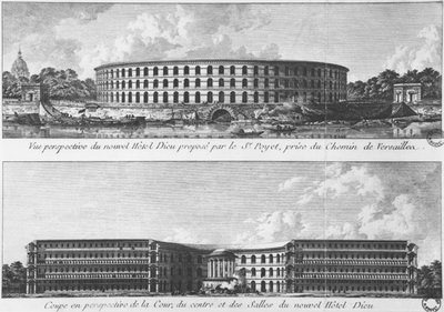 Project voor de verplaatsing van een nieuw Hotel-Dieu op het Ile aux Cygnes, Parijs, ca. 1787 door Bernard Poyet