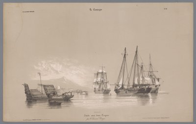 Zeilschepen in de haven door Bernard Romain Julien