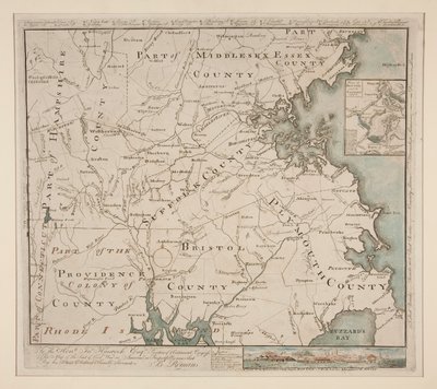 Kaart van Boston en omgeving, ca. 1775 door Bernard Romans