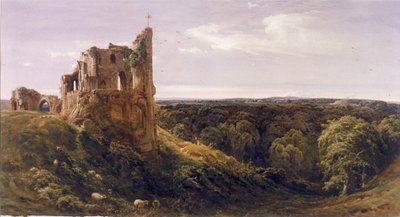 Vervallen Kasteel in een Landschap (Knaresborough Kasteel) door Bernard Walter Evans