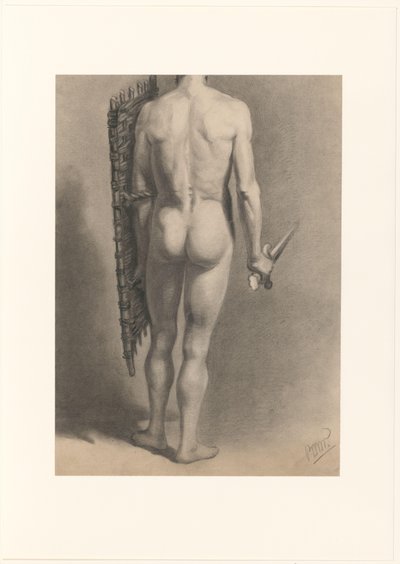 Mannelijk naakt met zwaard en schild, op de rug gezien door Bernard Willem Wierink (signed by artist)