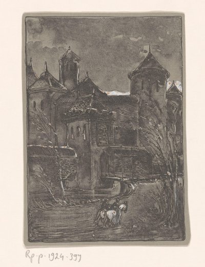 Kasteel met twee ruiters door Bernard Willem Wierink