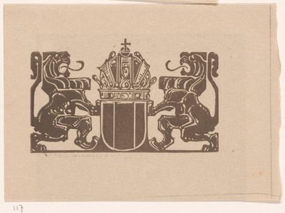 Wapenschild met twee leeuwen door Bernard Willem Wierink