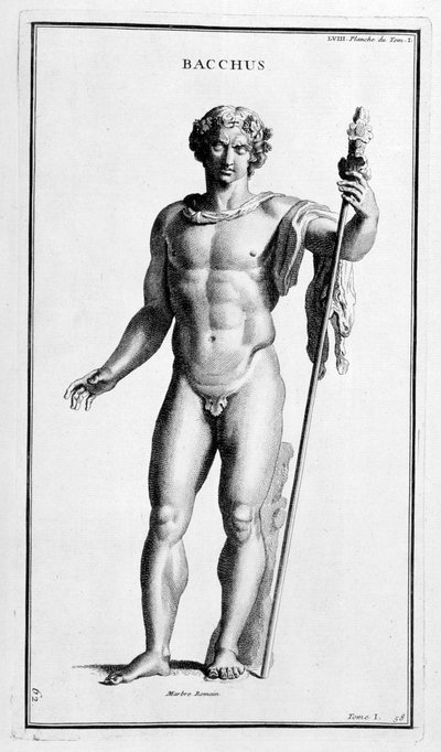 Bacchus, naar een Romeins standbeeld door Bernard de Montfaucon