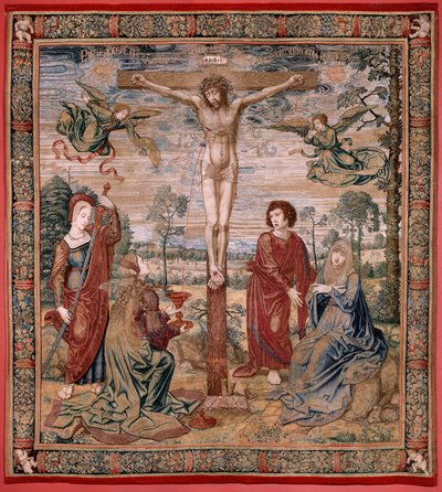 Vlaams wandtapijt. Serie Baldakijn van Karel V (Baldakijn van Margaretha van Oostenrijk). Christus van Barmhartigheid (Cristo de la Misericordia). Wandtapijt paneel achter het baldakijn. Model Bernard van Orley (1491-1542). Fabriek Pieter de Pannemaker, Br door Bernard van Orley