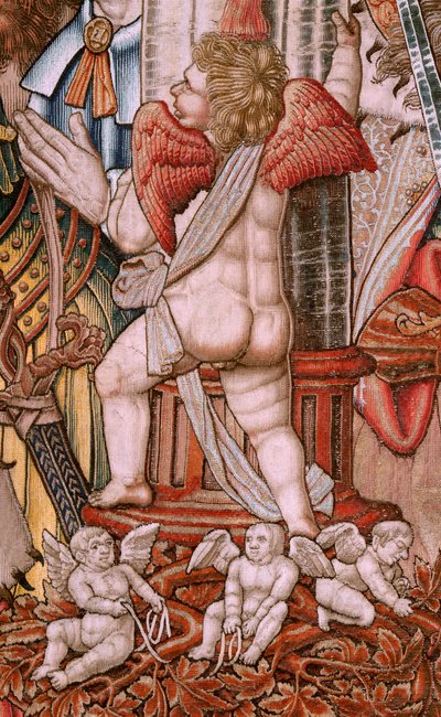 Vlaamse wandtapijt. Serie De Eerbewijzen; Adel. Vierde wandtapijt in de serie. Model Cartonisten uit de kring van Bernard van Orley en Jan Gossaert (Mabuse). Fabriek Pieter van Aelst, Brussel. Ca 1550. door Bernard van Orley