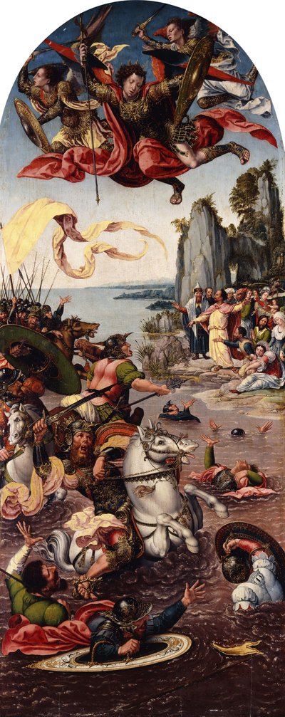 Mozes scheidt de Rode Zee in de aanwezigheid van Sint-Michiel door Bernard van Orley