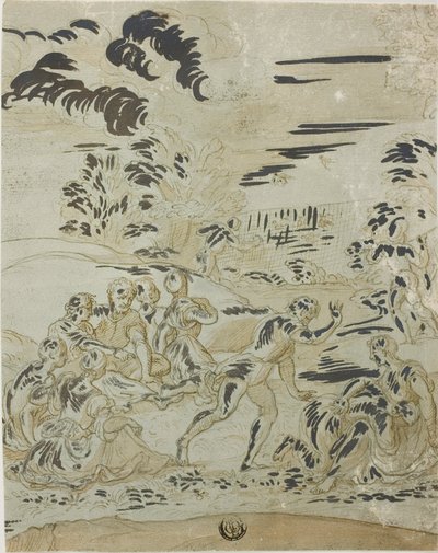 Pastorale Scene: Mannen die Vogels Jagen, Paren Zittend op de Grond door Bernard van Orley