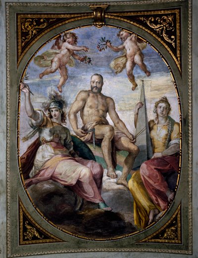 Allegorische voorstelling van Cosimo I, fresco, door Bernardino Poccetti. Plafond van de Sala di Bona, Pitti Paleis, Florence, Italië door Bernardino Barbatelli Poccetti