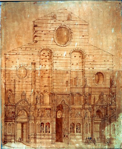 Gevel van de kathedraal (duomo) van Florence. Tekening in pen en bloed door Bernardino Poccetti (Bernardino Barbatelli) (1548-1612) door Bernardino Barbatelli Poccetti