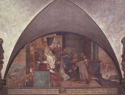 St. Antoninus Presenteert Zichzelf aan Paus Eugenius III als Ambassadeur, lunet door Bernardino Barbatelli Poccetti
