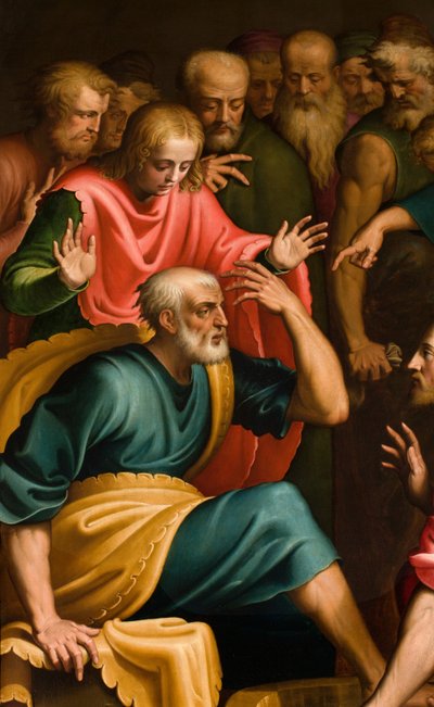 Kapel van het Heilig Sacrament, Eerste span zuidzijde, Bernardino Campi, Voetwassing, Detail 1569 door Bernardino Campi