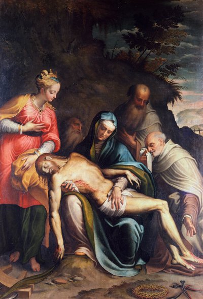 Pieta of Kruisafneming van Christus met Sint-Catharina van Alexandrië en drie profeten door Bernardino Campi