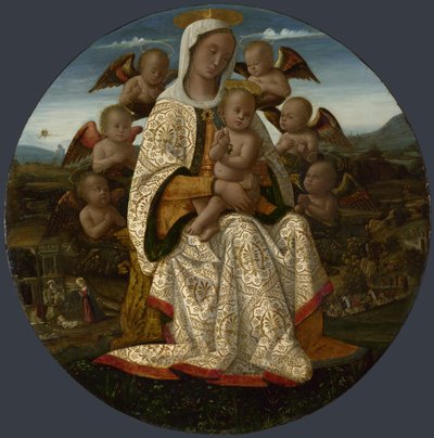 De Maagd en het Kind met Cherubijnen, ca. 1500 door Bernardino Fungai