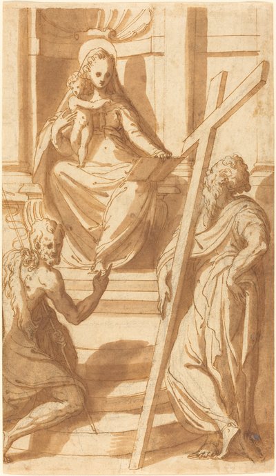 De Madonna en Kind op de Troon met Sint Jan de Doper en Sint Andreas door Bernardino India