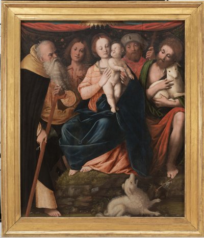 Madonna en Kind met Heiligen Antonius Abt, Sebastiaan, Rocco en Johannes de Doper door Bernardino Lanino