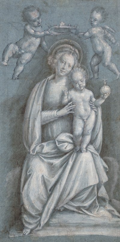 De Madonna en Kind gekroond door twee Engelen door Bernardino Lanino