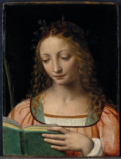Borstbeeld van een Heilige, met een Palm en de Schriftlezing door Bernardino Luini