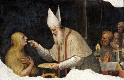De communie van Madeleine. Fresco door Bernardino de Scapis genaamd Bernardino Luini. 15e eeuw. Sovrintenza van de stad Milaan door Bernardino Luini