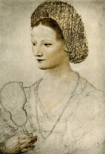 Portret van een onbekende vrouw met een waaier door Bernardino Luini